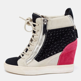 Giuseppe Zanotti Multicolor Crystal Embellished Suede Wedge Sneakers Size 36 683325