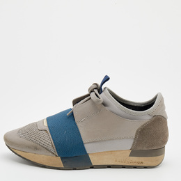 Balenciaga Grey/Blue Leather Race Runner Sneakers Size 36 671201
