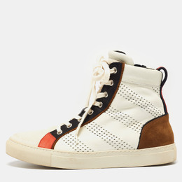 Balmain Multicolor Perforated Leather, Suede and Canvas High-Top Sneakers Size 42 637762