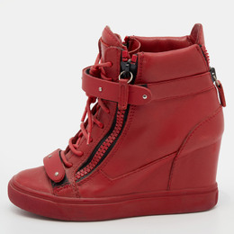 Giuseppe Zanotti Red Leather High Top Wedge Sneakers Size 36.5 643457