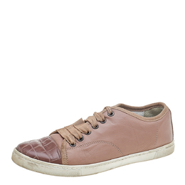 Lanvin Pink Croc Embossed and Leather Low Top Sneakers Size 37 601893
