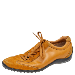 Tod's Brown Leather And Suede Lace Up Sneakers Size 37.5 568283