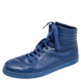 Gucci Blue Diamante Leather High Top Sneakers Size 44 564450