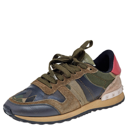 Valentino Multicolor Camouflage Suede And Leather Rockrunner Sneakers Size 36 560944