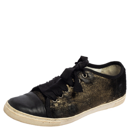 Lanvin Black/Gold Calf Hair and Leather Low-Top Sneakers Size 37 559919