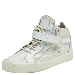 Giuseppe Zanotti White Python Embossed Leather Coby High Top Sneakers Size 41 555513