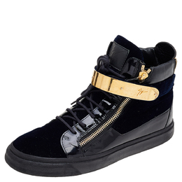 Giuseppe Zanotti Navy Blue/Black Velvet and Leather Coby High Top Sneakers Size 43 542416