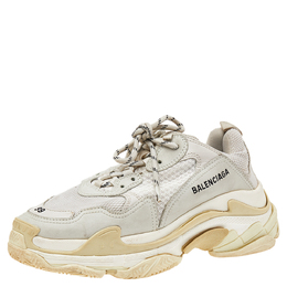 Balenciaga Grey/Beige Leather And Mesh Triple S Clear Track Runner Sneakers Size 39 541059