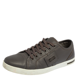 Dolce & Gabbana Grey Leather Logo Plaque Low Top Sneakers Size 40 525282