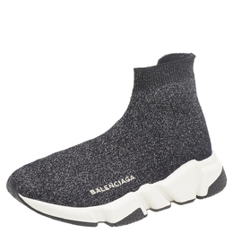 Balenciaga Black/Silver Glitter Knit Fabric Speed Trainer Sneakers Size 35 517178
