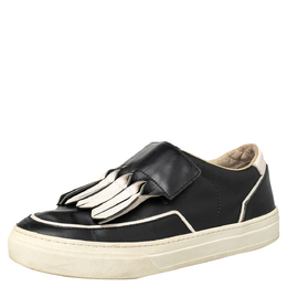 Tod's Black/White Leather Fringe Detail Slip On Sneakers Size 37 466136