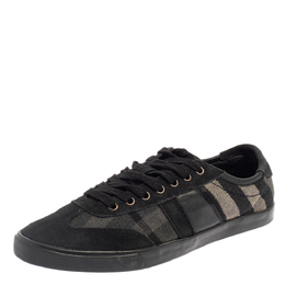 Burberry Black/Grey Suede And Check Canvas Low Top Sneakers Size 44 458194