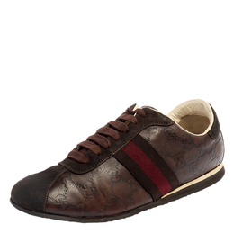 Gucci Brown Guccissima Leather And Suede Lace Up Sneakers Size 40 458302