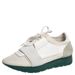 Balenciaga White Mesh And Leather Race Runner Low Top Sneakers Size 37 444889