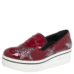 Stella McCartney Red Faux Patent Leather Slip On Platform Sneakers Size 38 433934
