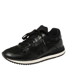 Dolce & Gabbana Black Lace And Leather Low Top Sneakers Size 38.5 433648