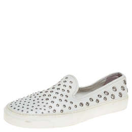 Gucci White Leather Eyelet Embellished Slip On Sneakers Size 38.5 426095