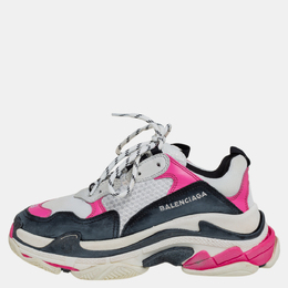 Balenciaga White/Pink Leather And Mesh Triple S Platform Sneakers Size 38 427556