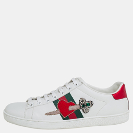 Gucci White Leather Ace Embellished Low Top Sneakers Size 39 422925