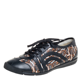 Salvatore Ferragamo Brown/Black Canvas And Leather Low Top Sneakers Size 43.5 407035