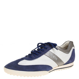 Tod's Blue/White Leather And Suede Low Top Sneakers Size 44 405096