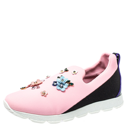 Dolce & Gabbana Pink Neoprene Embellished Slip On Sneakers Size 38 398521