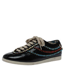 Gucci Black Leather Crystal Trim Sneakers Size 35 392342