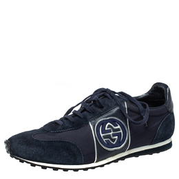 Gucci Navy Blue Suede and Fabric Interlocking G Lace Up Sneakers Size 42 387817