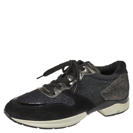 Tod's Black Mesh And Suede Textured Leather Low Top Sneakers Size 38.5 377206