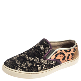 Dolce & Gabbana Multicolor Lace and Leather Slip On Sneakers Size 37 376044