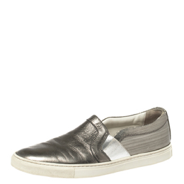 Lanvin Metallic Grey Leather Slip On Sneakers Size 37 367578