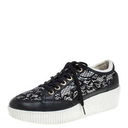 Dolce & Gabbana Black Leather/Lace, and Fabric Wedge Sneakers Size 38.5 367290