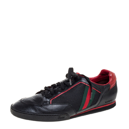 Gucci Black/Red Mesh Fabric and Leather Vintage Tennis Web Low Top Sneakers Size 45 353894