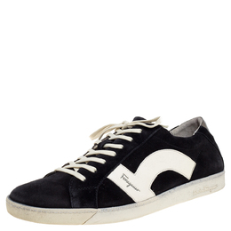 Salvatore Ferragamo Black/White Leather and Suede Low Top Sneakers Size 45 352331