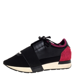 Balenciaga Black/Pink Leather And Mesh Race Runner Low Top Sneakers Size 37 320157