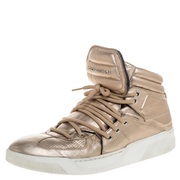 Dolce & Gabbana Metallic Gold Leather Flag High Top Sneakers Size 43 319824