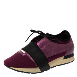 Balenciaga Purple/Black Neoprene and Leather Race Runner Sneakers Size 39 310523
