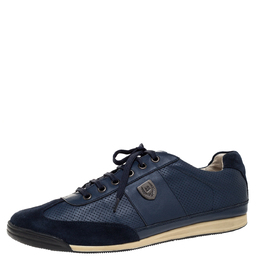 Balmain Blue Perforated Leather And Suede Lace Up Sneakers Size 43 312436