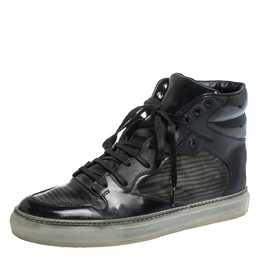 Balenciaga Black Leather and PVC Patchwork High Top Sneakers Size 41 291160
