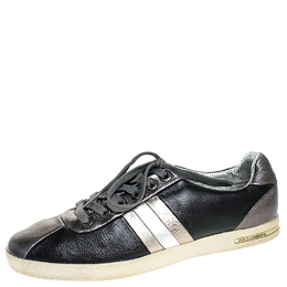 Dolce & Gabbana Metallic Black/Grey Leather Striped Lace Up Sneakers Size 40 253241