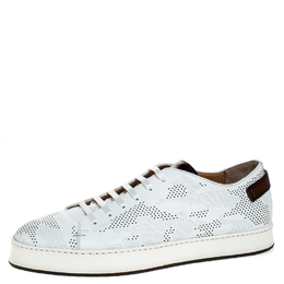 Santoni White Perforated Leather Low Top Sneakers Size 40.5 249036