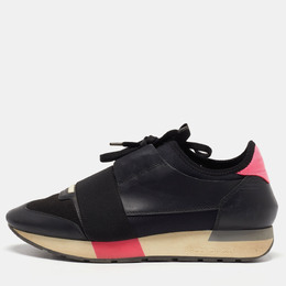 Balenciaga Black/Pink Leather and Fabric Race Runner Sneakers Size 38 832723