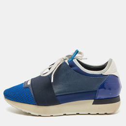 Balenciaga Blue/White Patent,Mesh and Leather Race Runner Sneakers Size 36 839021