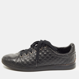Gucci Black MicroGuccissima Leather Low Top Sneakers Size 35.5 844706