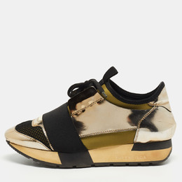Balenciaga Tricolor Foil Leather and Mesh Race Runner Low Top Sneakers Size 35 852869
