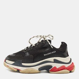 Balenciaga Black Mesh and Leather Triple S Lace Up Sneakers Size 42 856921