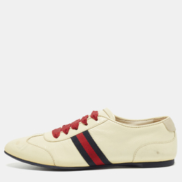 Gucci Cream Patent Leather Web Lace Up Sneakers Size 35 859799