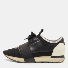 Balenciaga Black/White Leather,Mesh and Patent Race Runner Sneakers Size 39 860658