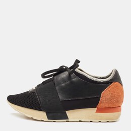 Balenciaga Black/Yellow Leather and Mesh Race Runner Sneakers Size 37 863651