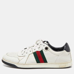 Gucci White/Black Leather Ace Web Detail Low Top Sneakers Size 43 865661